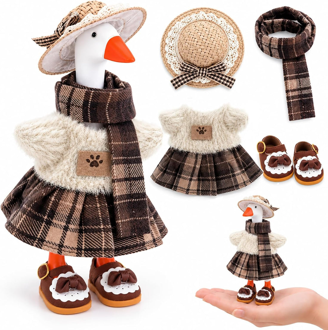7inch Desk Goose Outfits, Mini Desktop Goose Clothes with Straw Hat