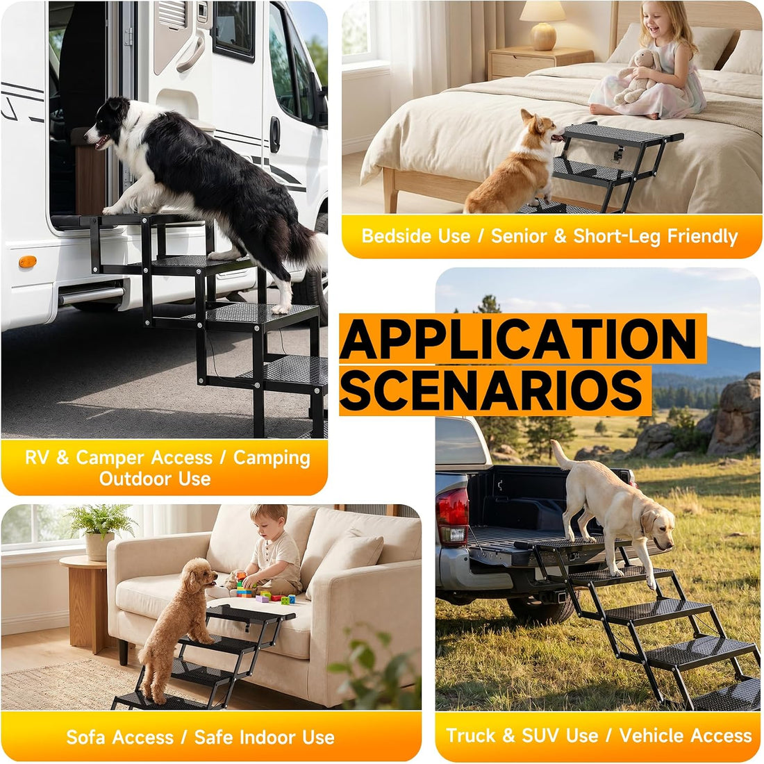 5-Step Dog Stairs for Car, Foldable Pet Steps for Large Dogs