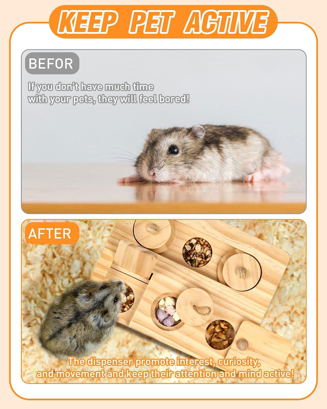 Guinea Pig Foraging Toys, 6 in 1 Hamsters Wooden Interactive