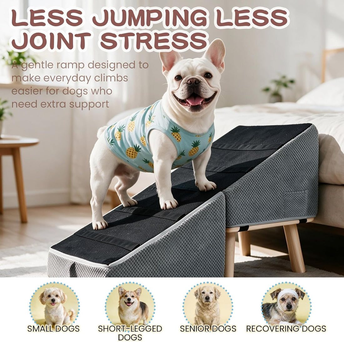 Space-Saving Dog Ramp for Bed, 2-in-1 Ottoman for Small Dogs