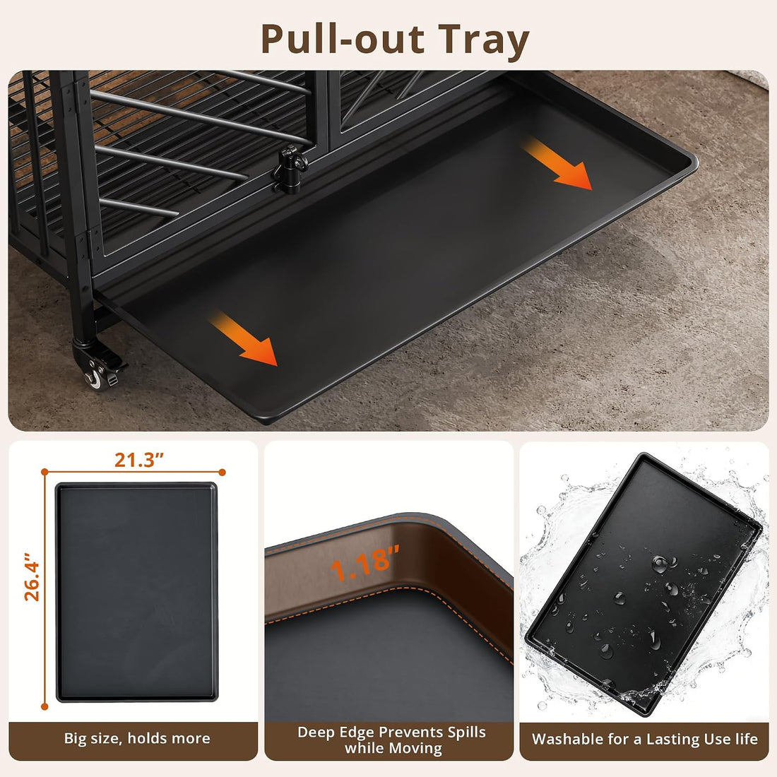 IRONCK 27.6" Dog Crate Furniture with Pull-Out Tray and Wheels