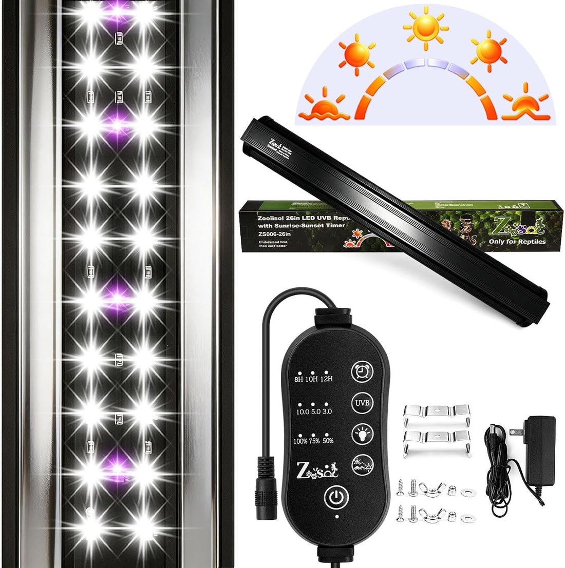 3-in-1 UVB Light for Reptiles One-Touch Sunrise & Sunset Mode 16"