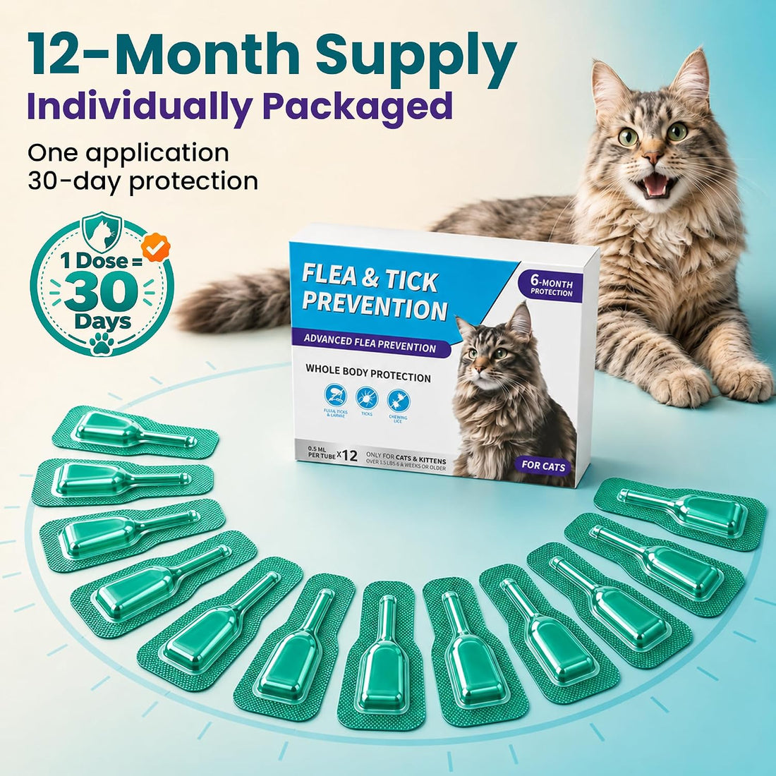 12Pcs Cat Flea&Tick Topical Drops