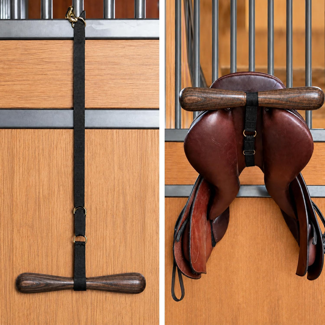Portable Saddle Rack - Wooden Saddle T Hanger for Horse Stall & Car