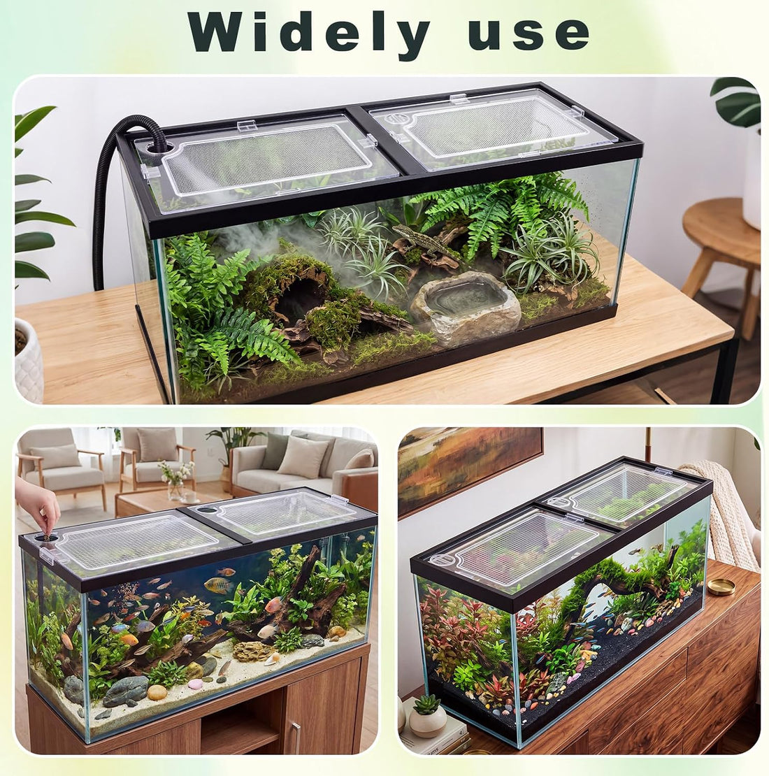 Sieral 2 Pcs Clear Aquarium Polycarbonate Canopy with Anti-Jumping Net