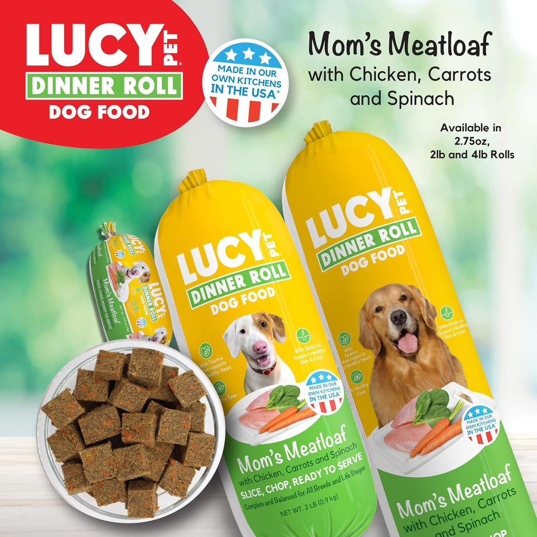 Lucy Pet Dinner Rolls-Mom's Meatloaf Chicken with Carrots and Spinach