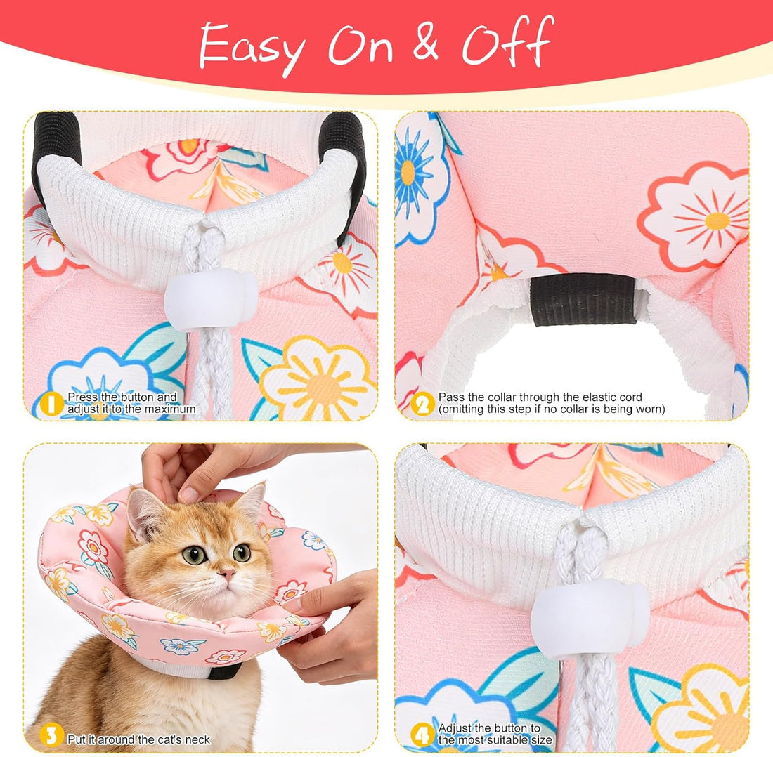 EXPAWLORER Cat Cone Collar Soft,Adjustable Waterproof Flower Style