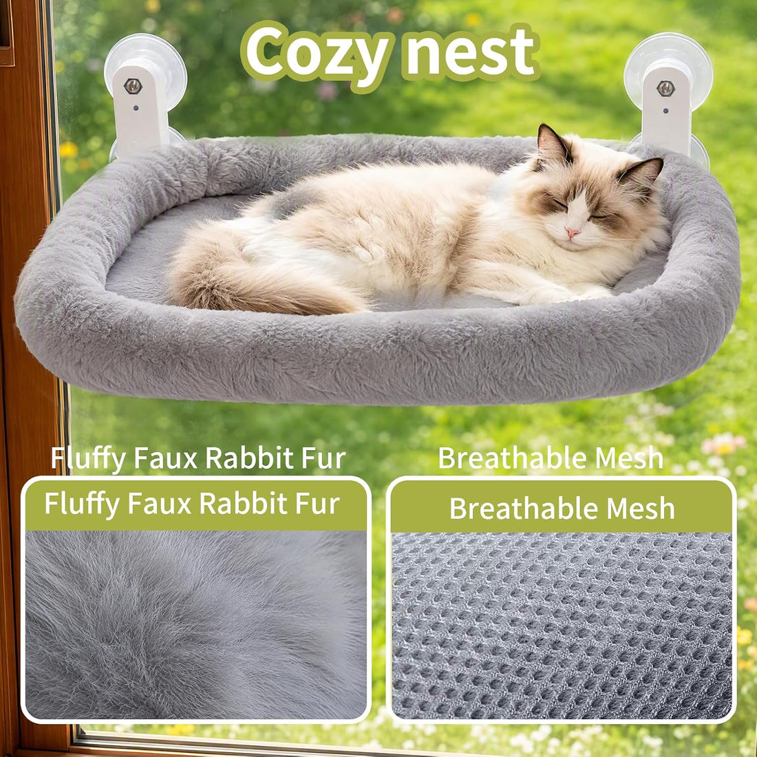 Foldable Cat Window Perch, Cordless Hammock for Large Cats