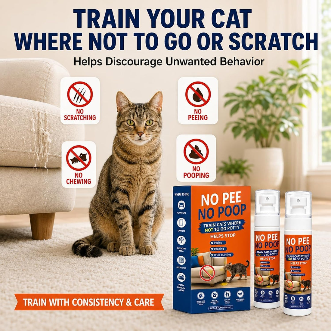 Cat Deterrent Spray 2 Pack, Natural Non-Toxic Plant Based
