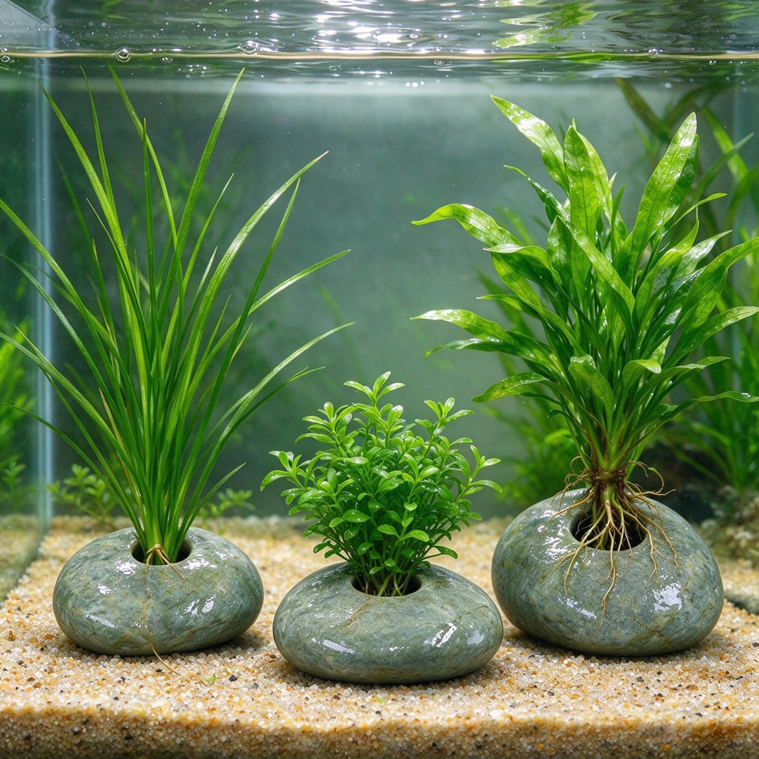 LUOTIVON 3PCS 0.8″ Hole Natural River Stone Plant Weights for Aquarium