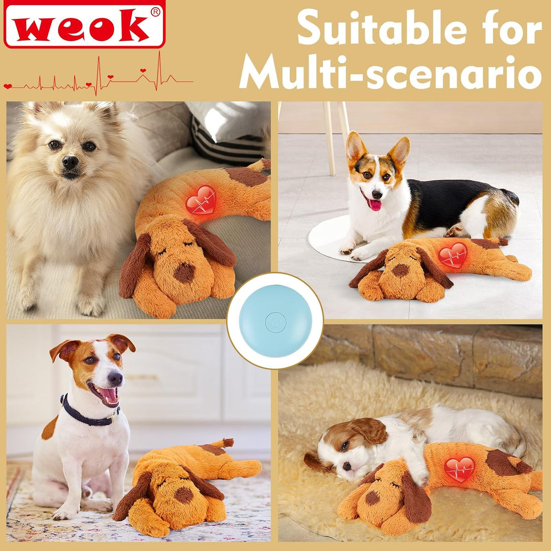 WEOK Heartbeat Puppy Toy, Comfort Cuddler Pillow