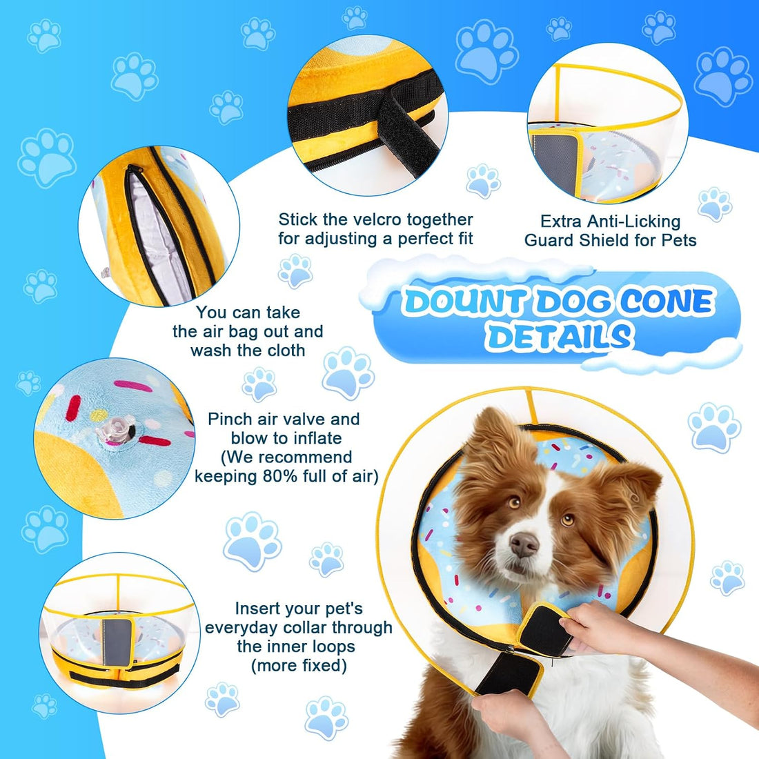 CNEO Inflatable Dog Cone Collar with Detachable Enhanced Anti-Licking
