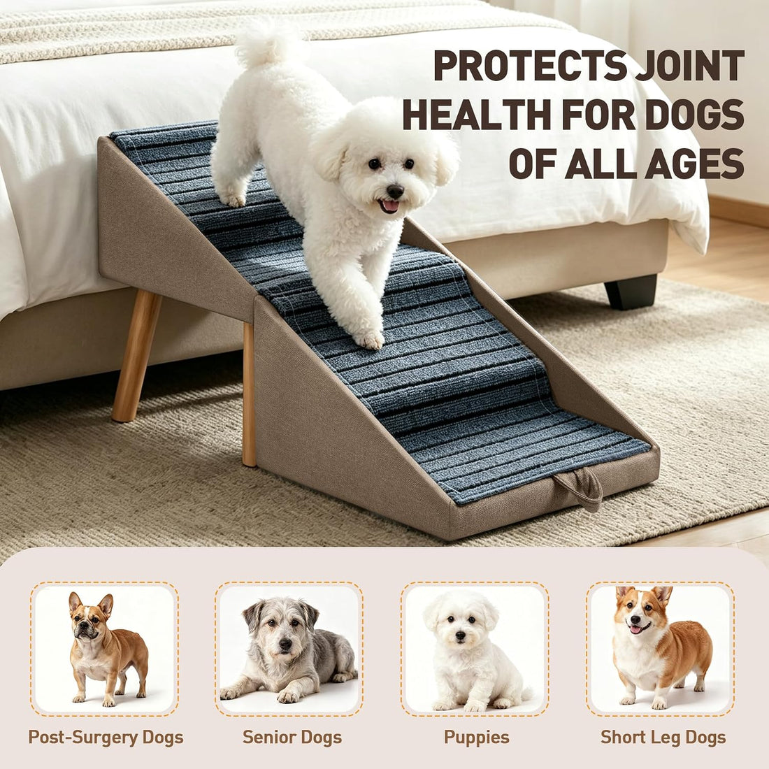 Step Stool Dog Ramp, Foldable 2-in-1 Ottoman Pet Stairs for Couch