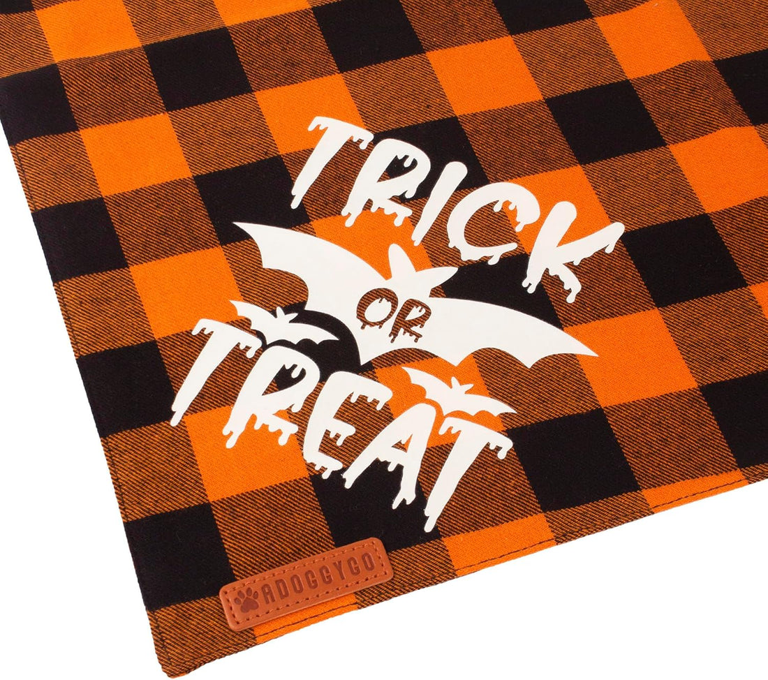 ADOGGYGO Halloween Dog Bandanas, Glow in Dark Plaid Dog Scarf