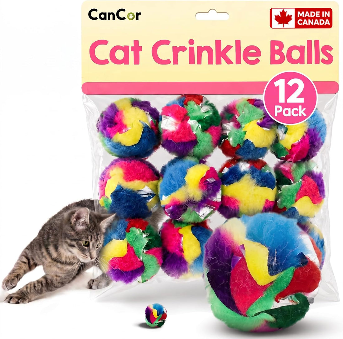 Crinkle Balls for Cats, Mini 1.5 Inch, 12 Pack, Crinkle Cat Toy