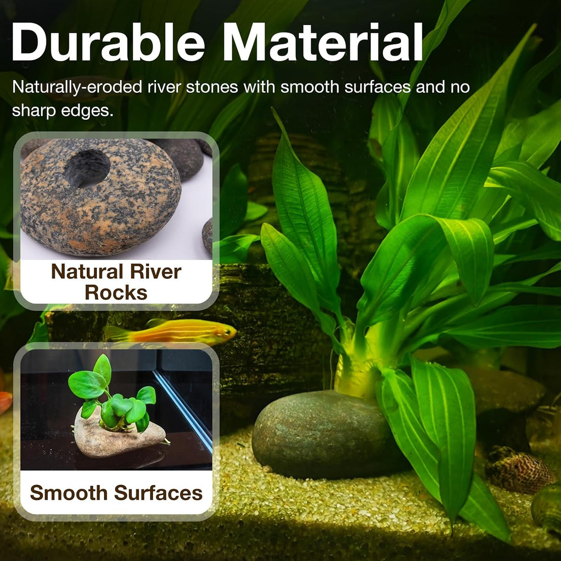 6 Pcs Natural River Rocks for Aquarium Plant Weights, Fish Tank Decor