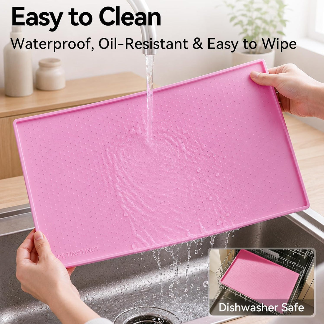 Dog Food Mat, Raised Edge Waterproof Silicone, 19x12