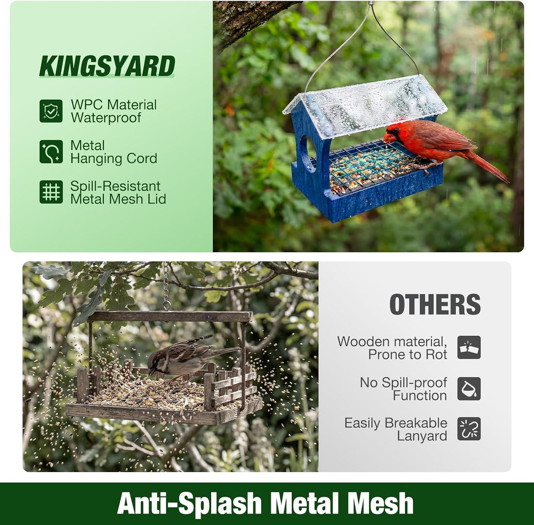Kingsyard Rain-Resistant Platform Bird Feeder for Outdoor Hanging