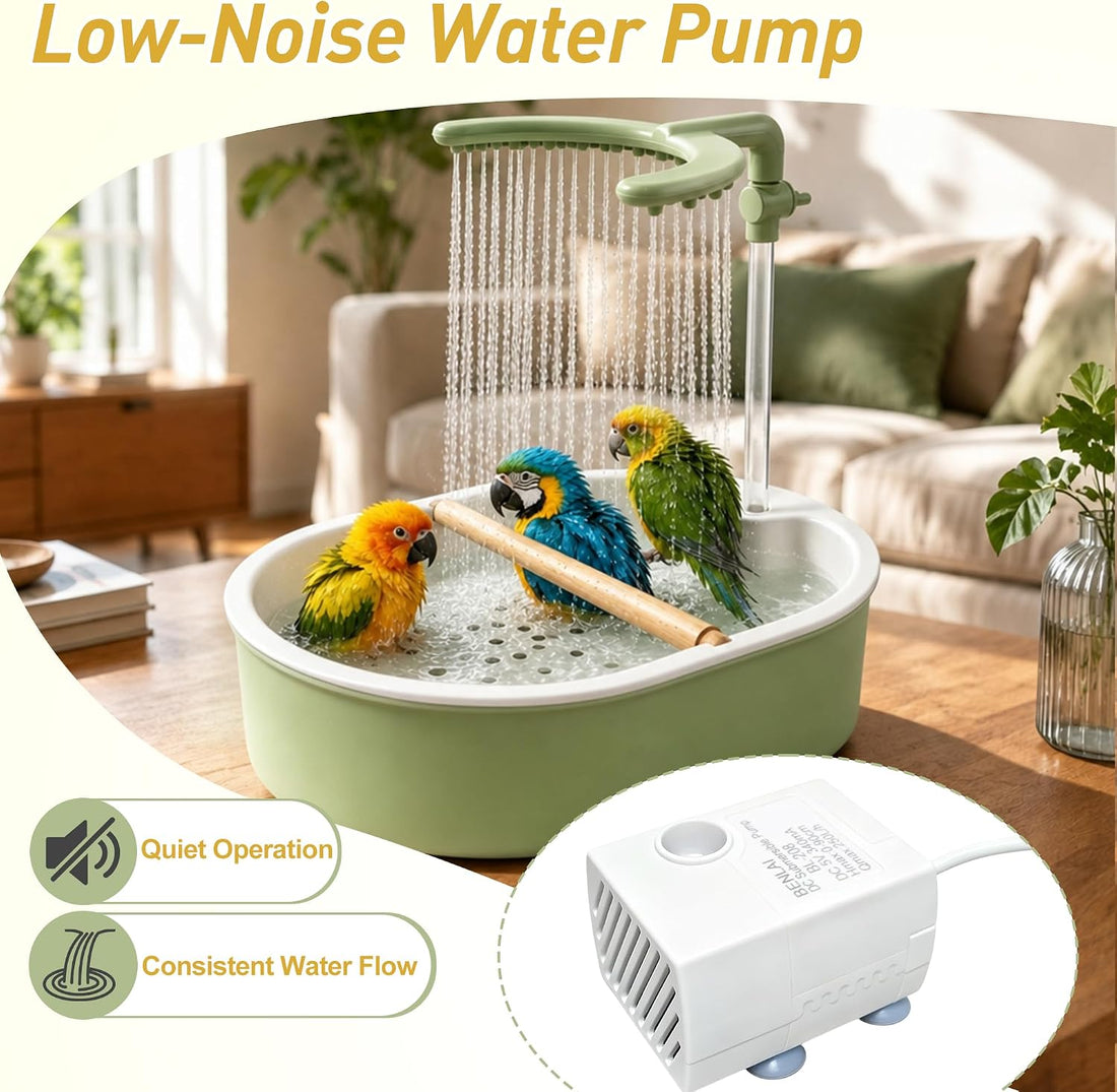 Indoor Bird Bath Fountain, Automatic Dual Rainfall Parrot Shower