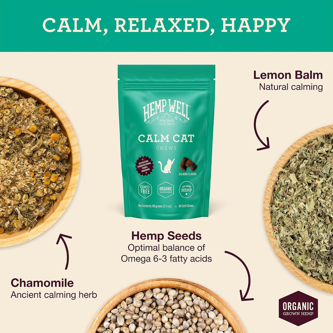 Hemp Well Calm Cat Soft Chews with Organic Hemp, Stress Support