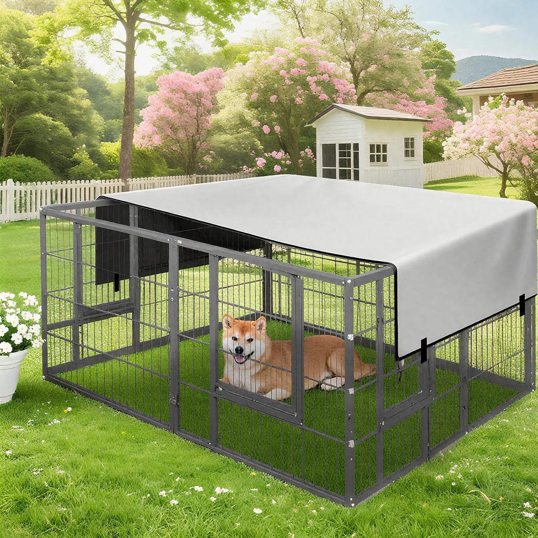 Dog Playpen Cover for 24" High 8-Panel Silvered Oxford,Playpen Not