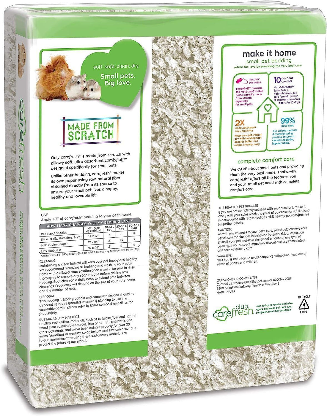 Carefresh White Natural Paper Small Pet Bedding, Odor Control 50L
