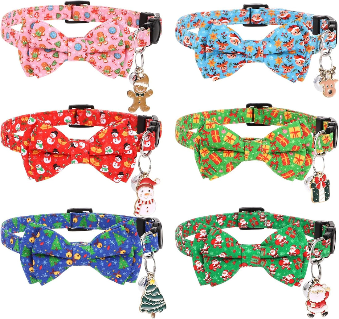 6 Pack Halloween Cat Collar with Bow Tie and Bell Breakaway Cat