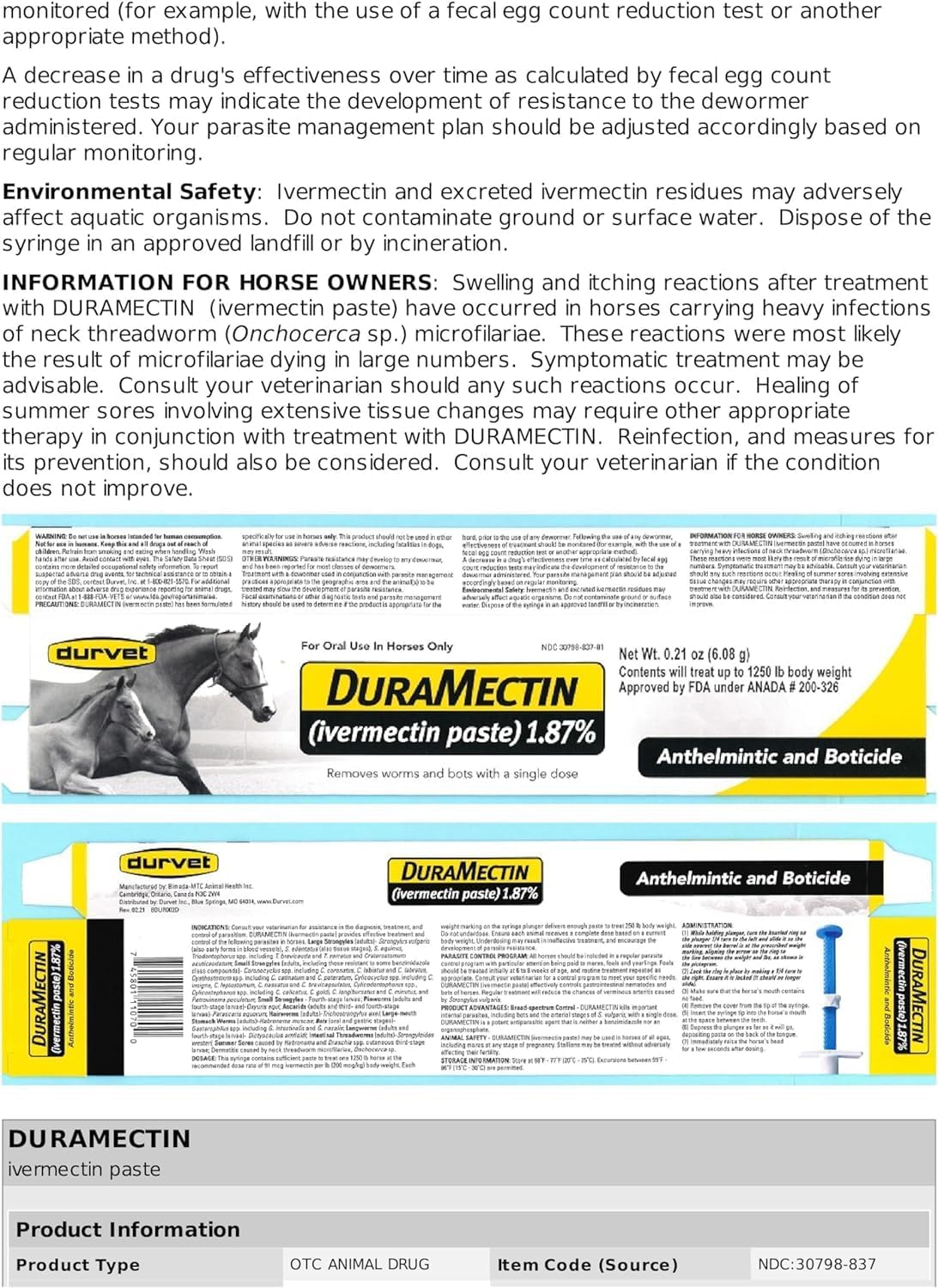 durvet Duramectin Ivermectin Paste 1.87% for Horses, 0.21 oz