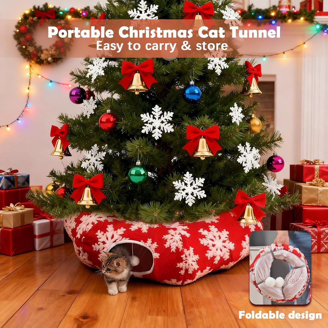Cat Tunnel Christmas Tree Skirt,Christmas Tree Cat Tunnel for Indoor
