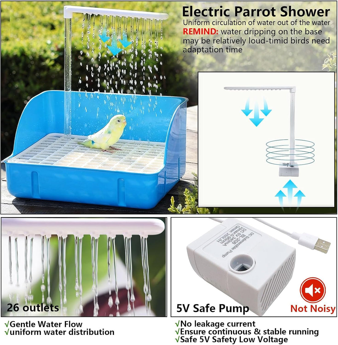 Automatic Parakeet Bird Bath Shower with Pump,Large Bird Bathtub