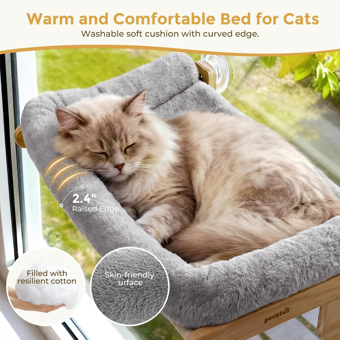 Pecute Cat Window Hammock Foldable, Cat Bed with Soft Cushion Grey