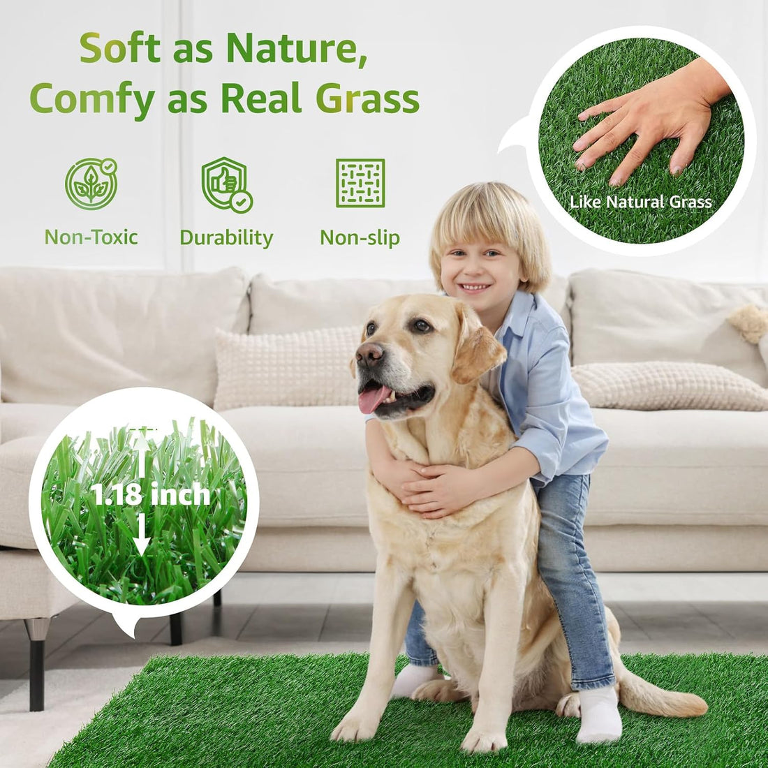 LOOBANI Dog Grass Pee Pads, 2 Pack Artificial Grass for Potty Tray