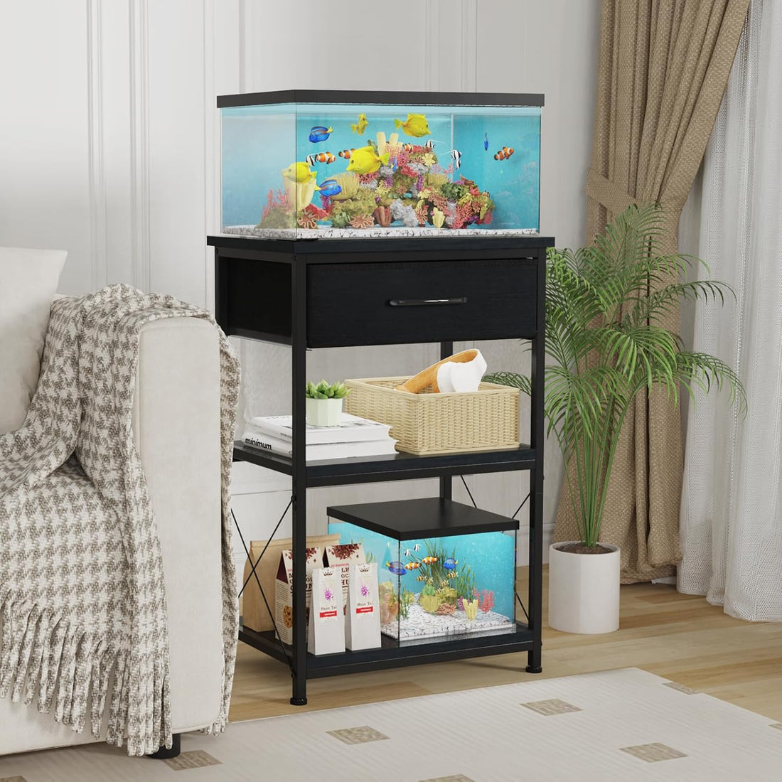 5-10 Gallon Fish Tank Stand with Adjustable Height and Drawer