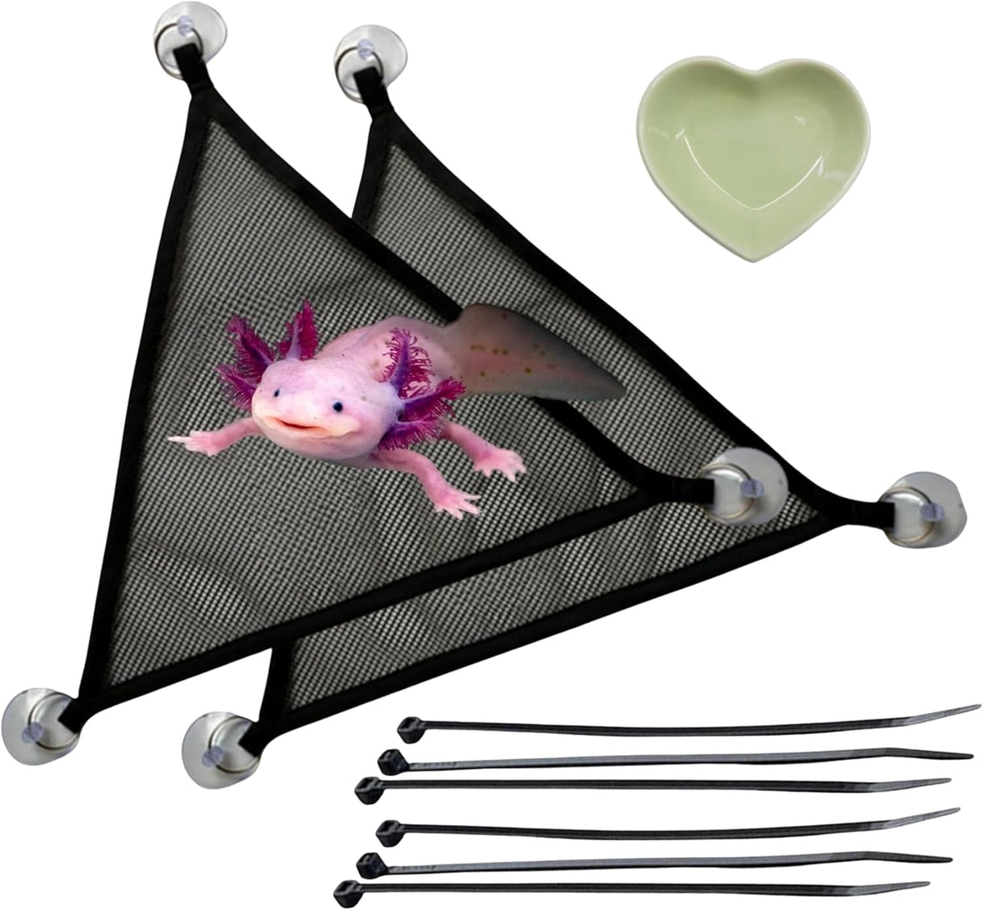 Axolotl Hammock for Aquarium and Ceramic Feeding Dish, Axolotl Hammock