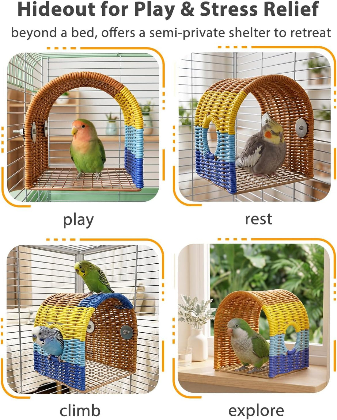 Spacious Bird Play Tent with Peek Hole, Parrot Hammock Hut