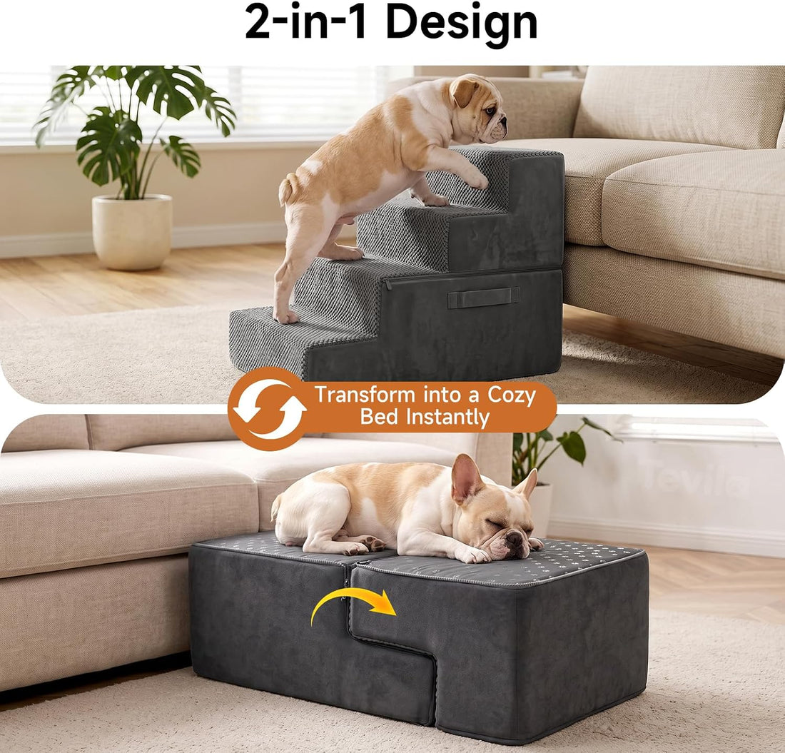 Foldable Dog Stairs for Small Dogs,Pet Steps for Bed & Couch,4-Step