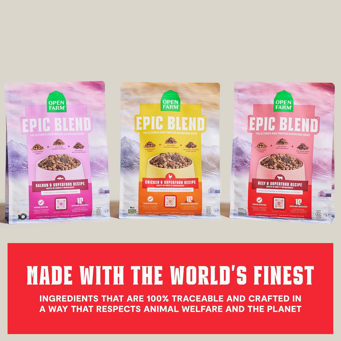 Open Farm Epic Blend Dry Dog Food, High Protein Beef Kibble, 18lb Bag