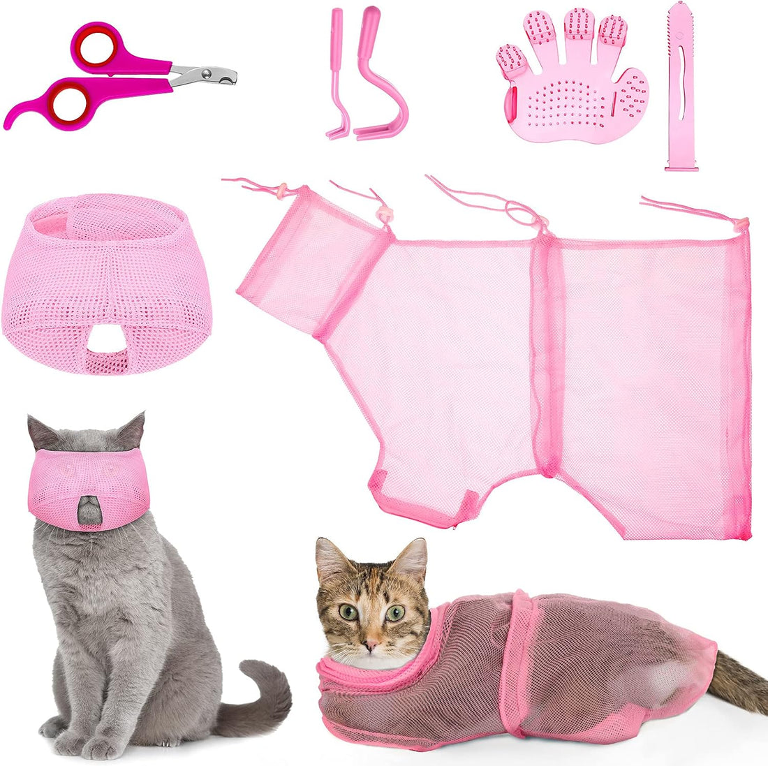 Patelai 5 Pcs Cat Bathing Bag Set Cat Grooming Bag