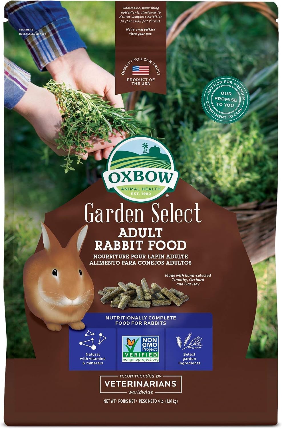 Oxbow Garden Select Adult Rabbit Food, High-Fiber Rabbit Pellets, USA