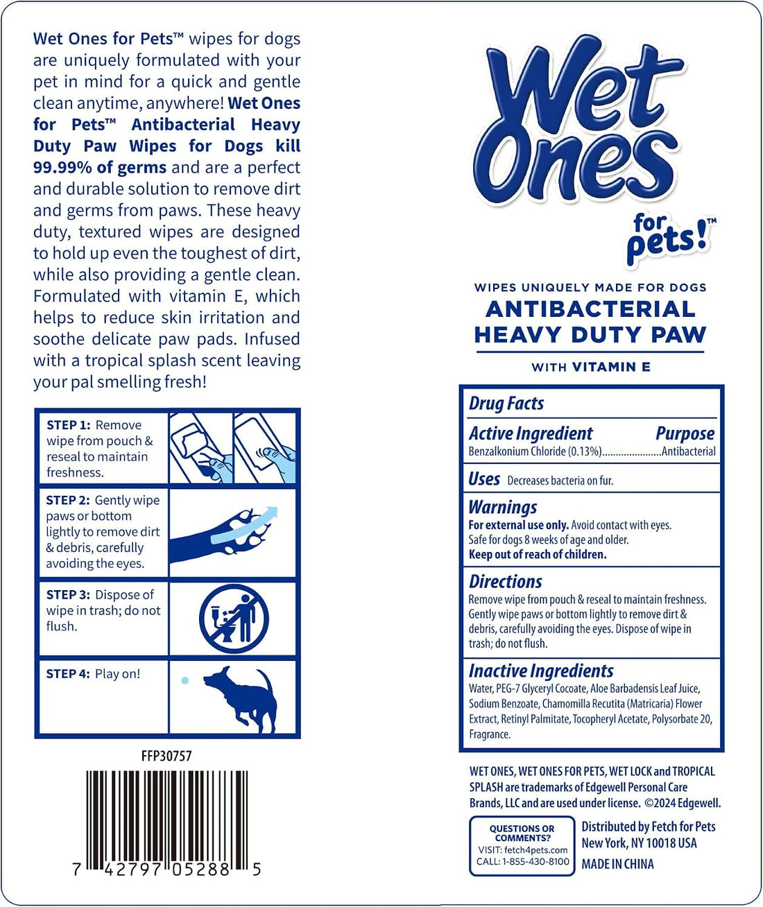 Wet Ones for Pets Antibacterial Dog Wipes, Tropical Splash