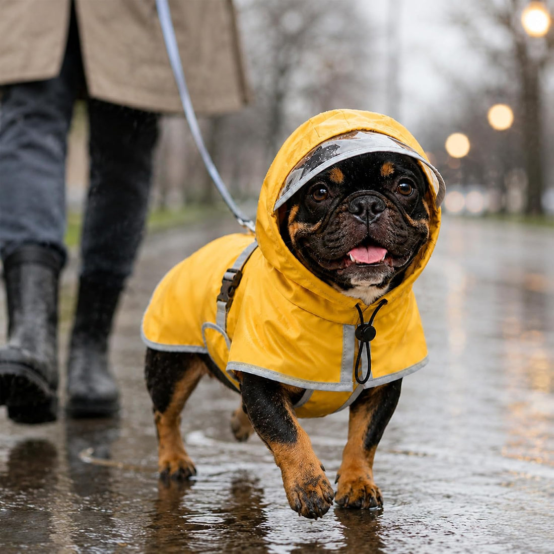 Dog Raincoat Waterproof Reflective Adjustable Hooded Windproof Jacket