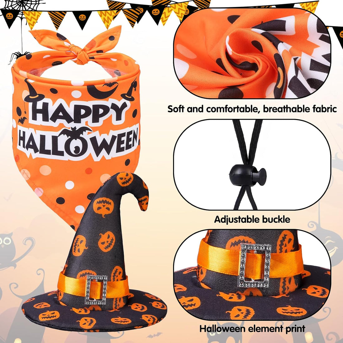 SCENEREAL Small Dog Halloween Costumes, Bandana Hat Dress Set