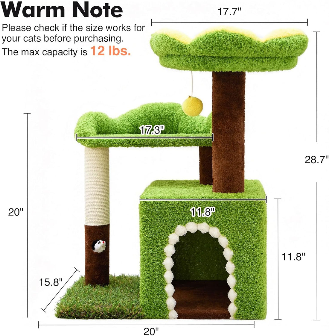 WOOCHPET Sunflower Short Cat Tree with Cat Scratching Posts Small Cat