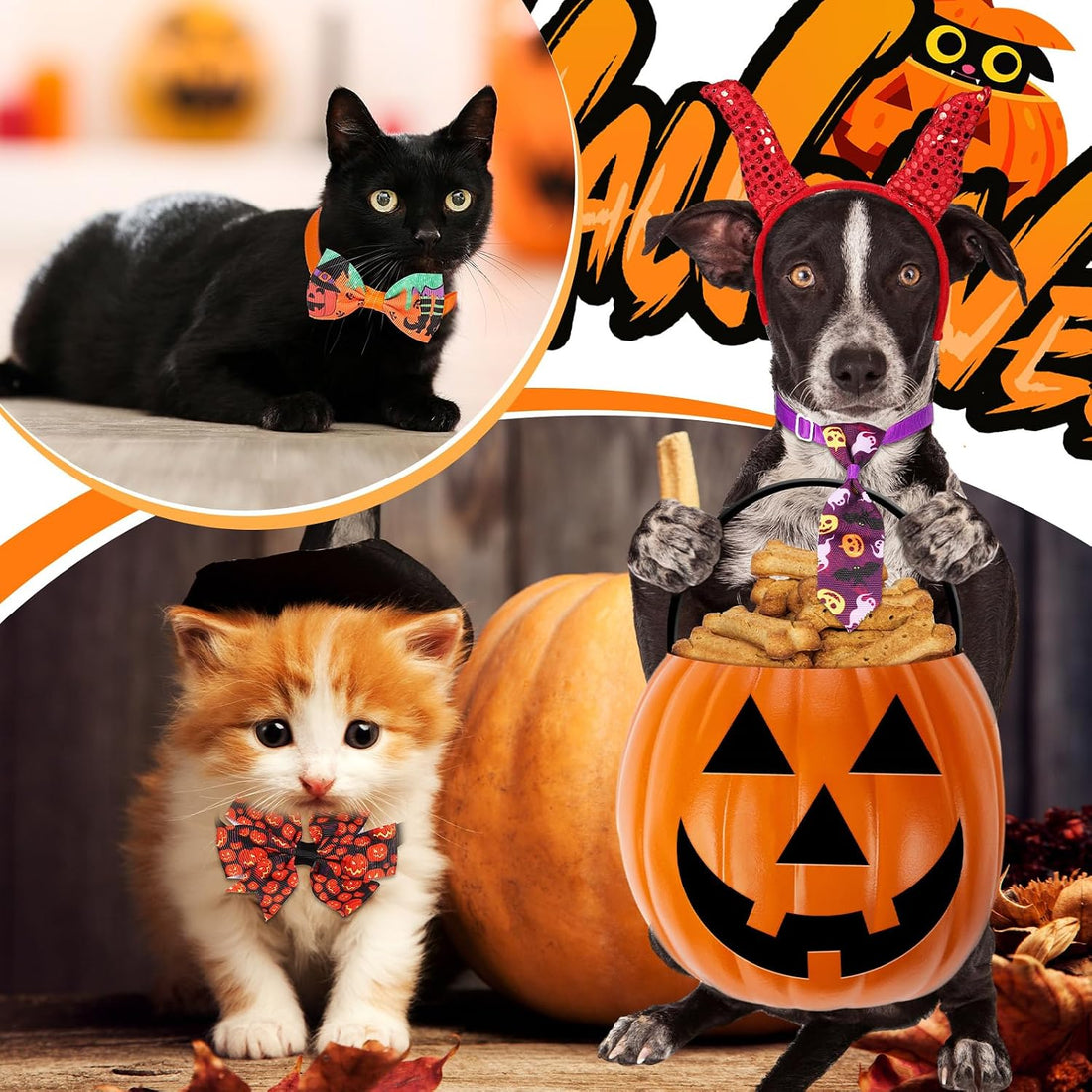 Talltalk 120 Pcs Halloween Dog Bow Tie Collar Set