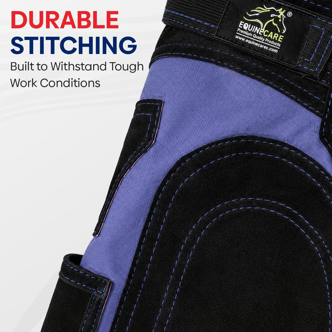 Equine Care Blue Farrier Apron Chaps, Leather & Canvas, Back Support