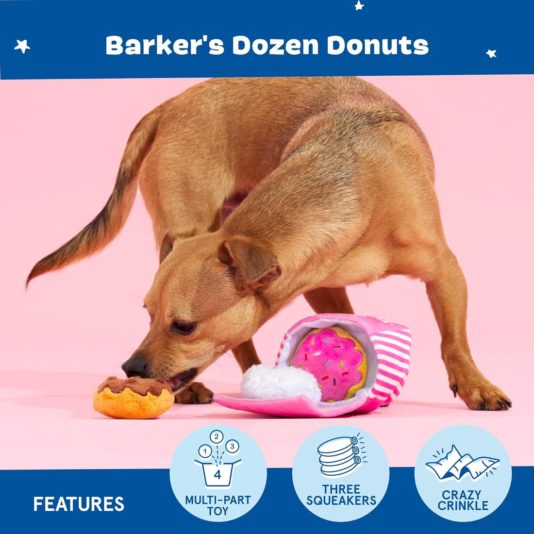 Barkbox Dog Toys – Barker’s Dozen Donuts Plush 4 in 1 Multi Part
