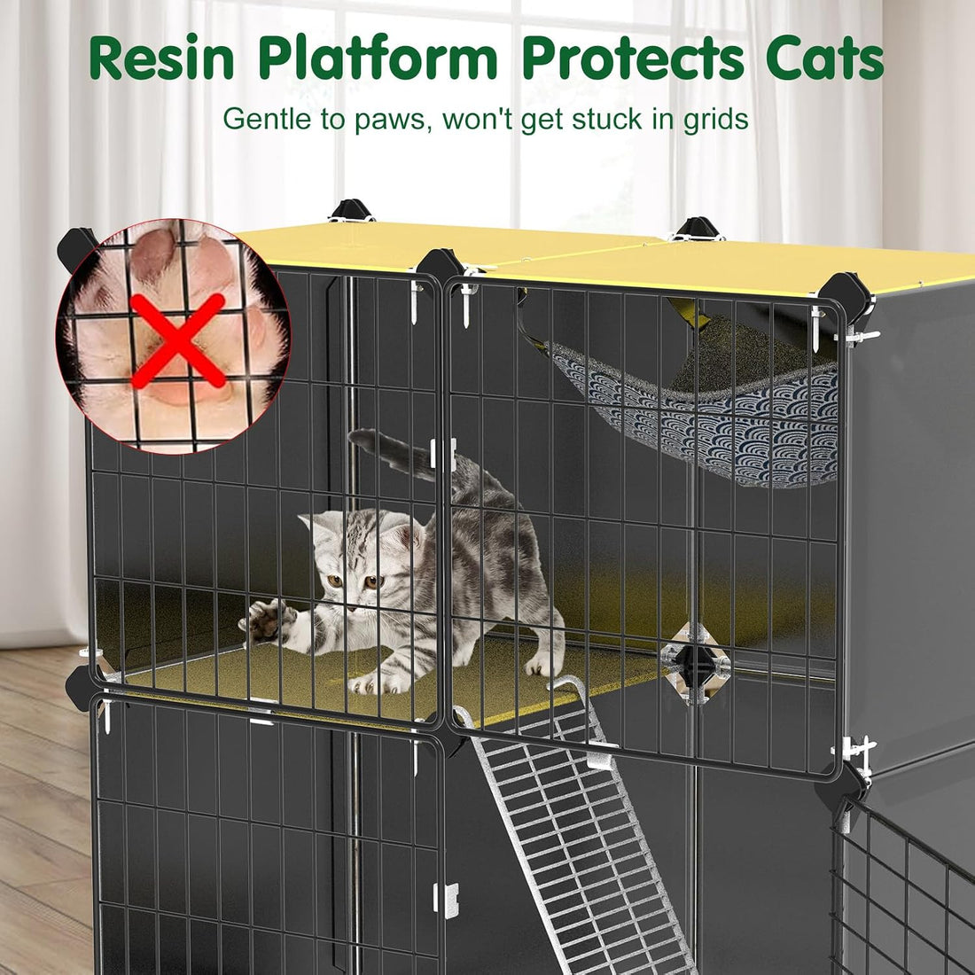 Cat Cage with Litter Box Hammock Ladders