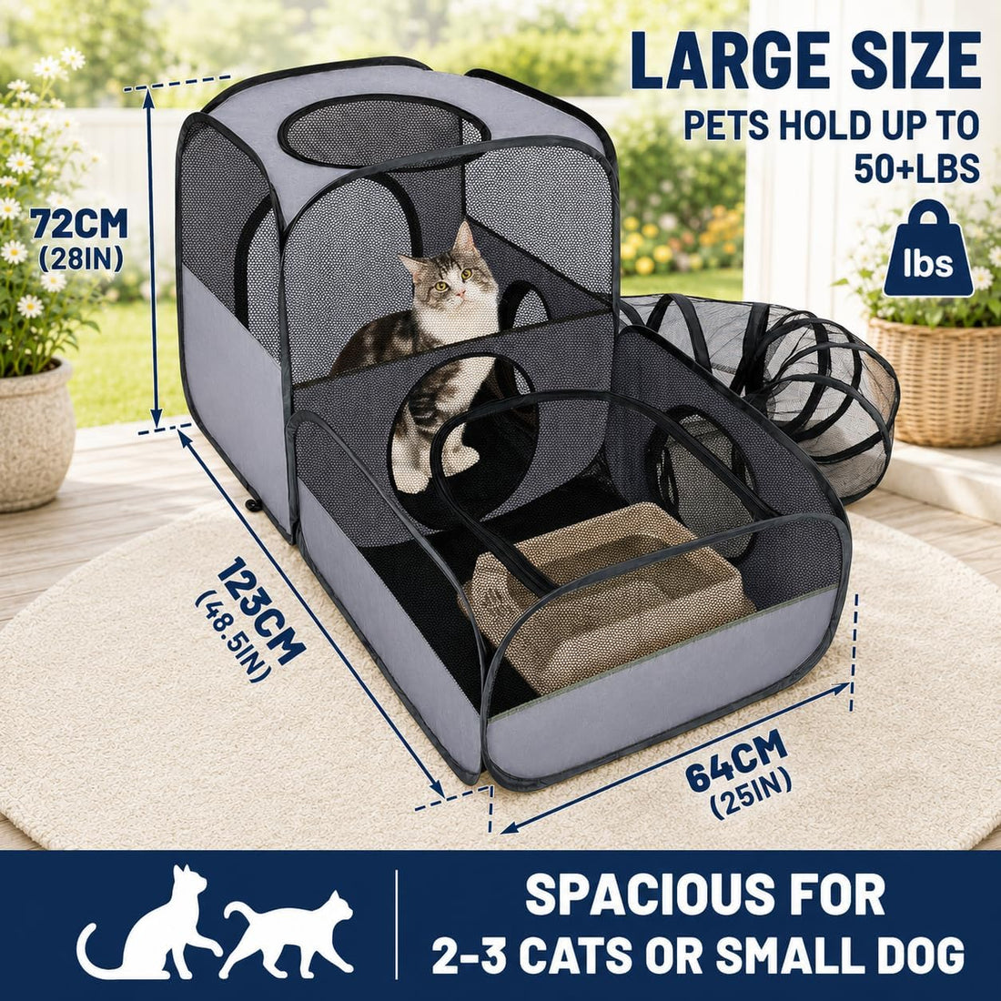 Cat Playpen with Tunnel, Foldable Indoor & Outdoor Cat Enclosure