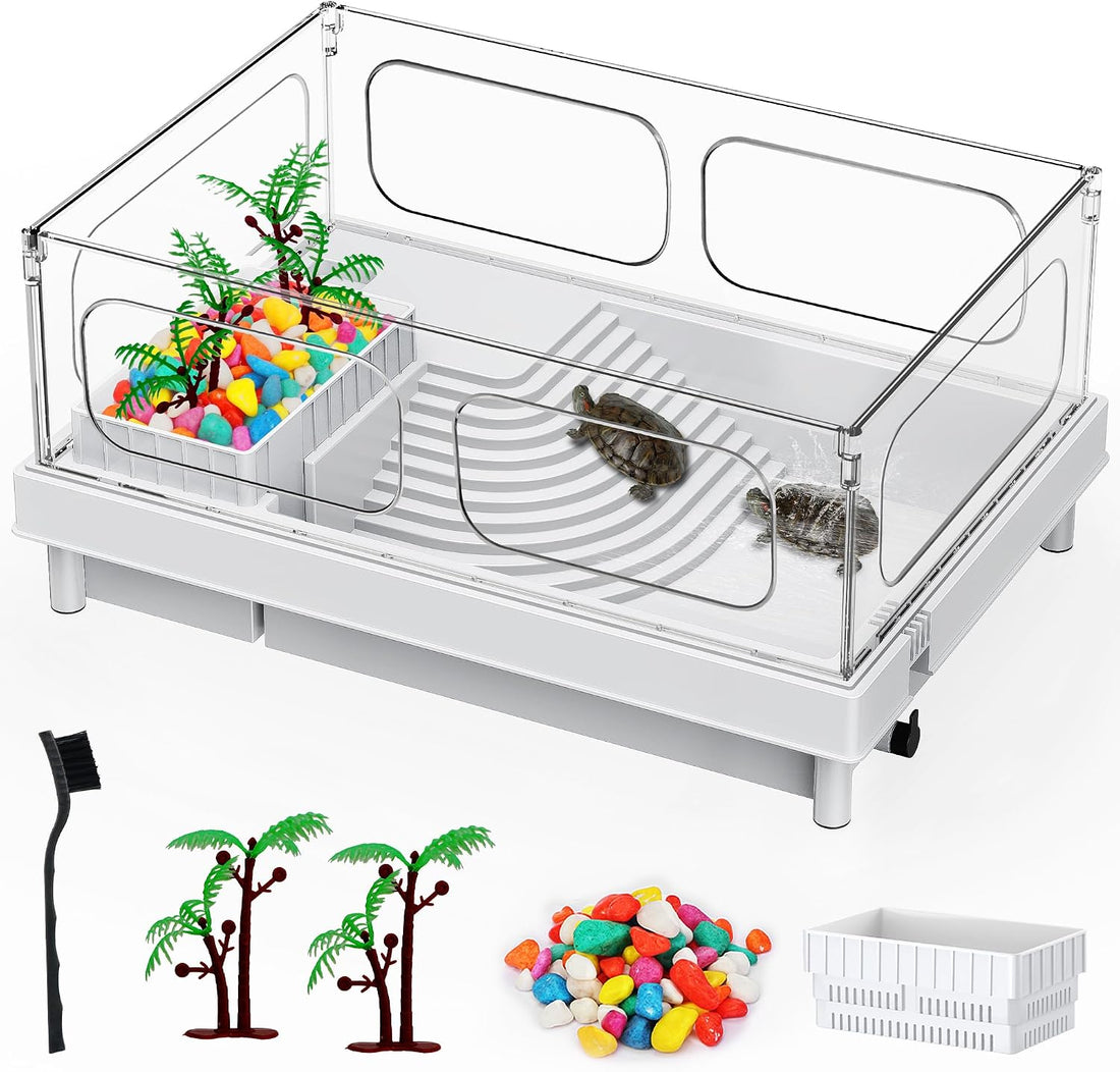 Small Turtle Tank for Baby Turtles with Basking Platform and Bottom
