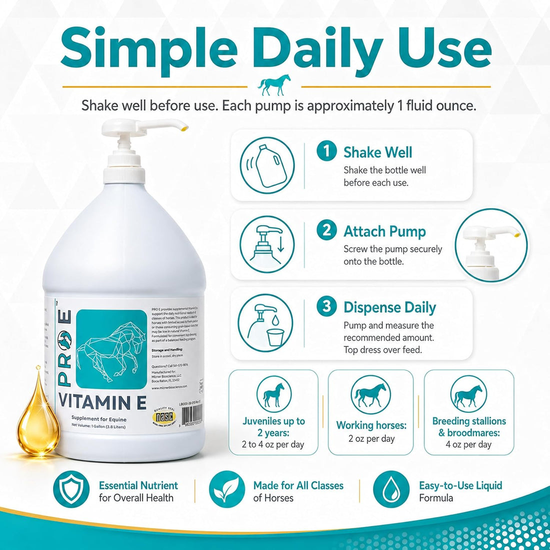 PRO E Equine Vitamin E Supplement, Liquid for Horses, 1 Gallon